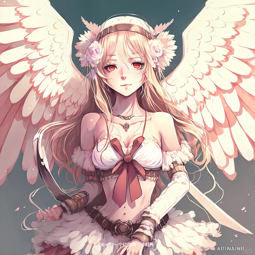 Mid journey二次元天使翅膀女孩