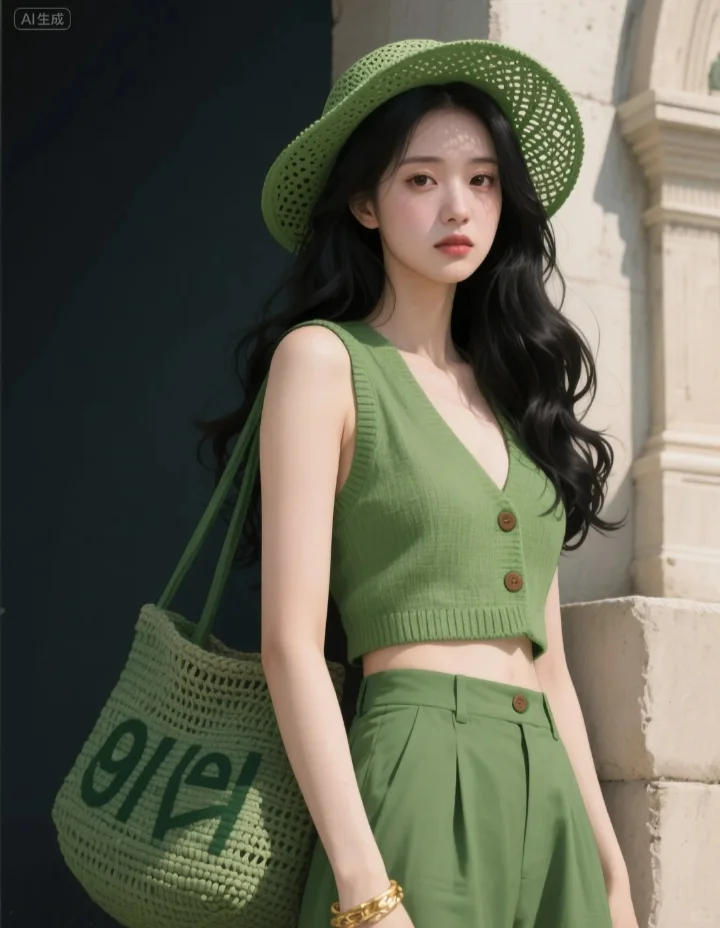 这身太适合夏天了！太绿了！薄荷绿香风背心