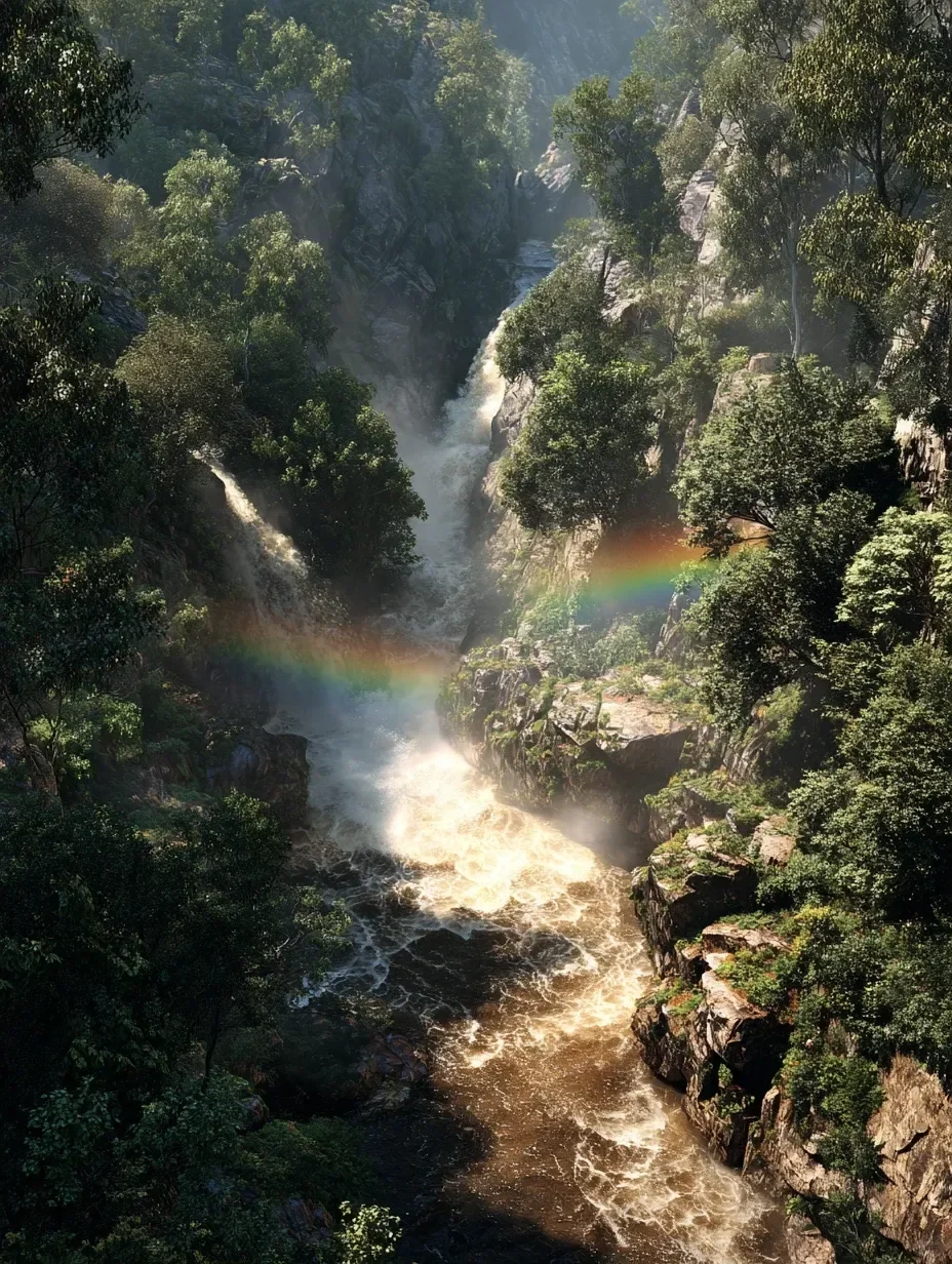 瀑布里，阳光像「魔法」一样洒落