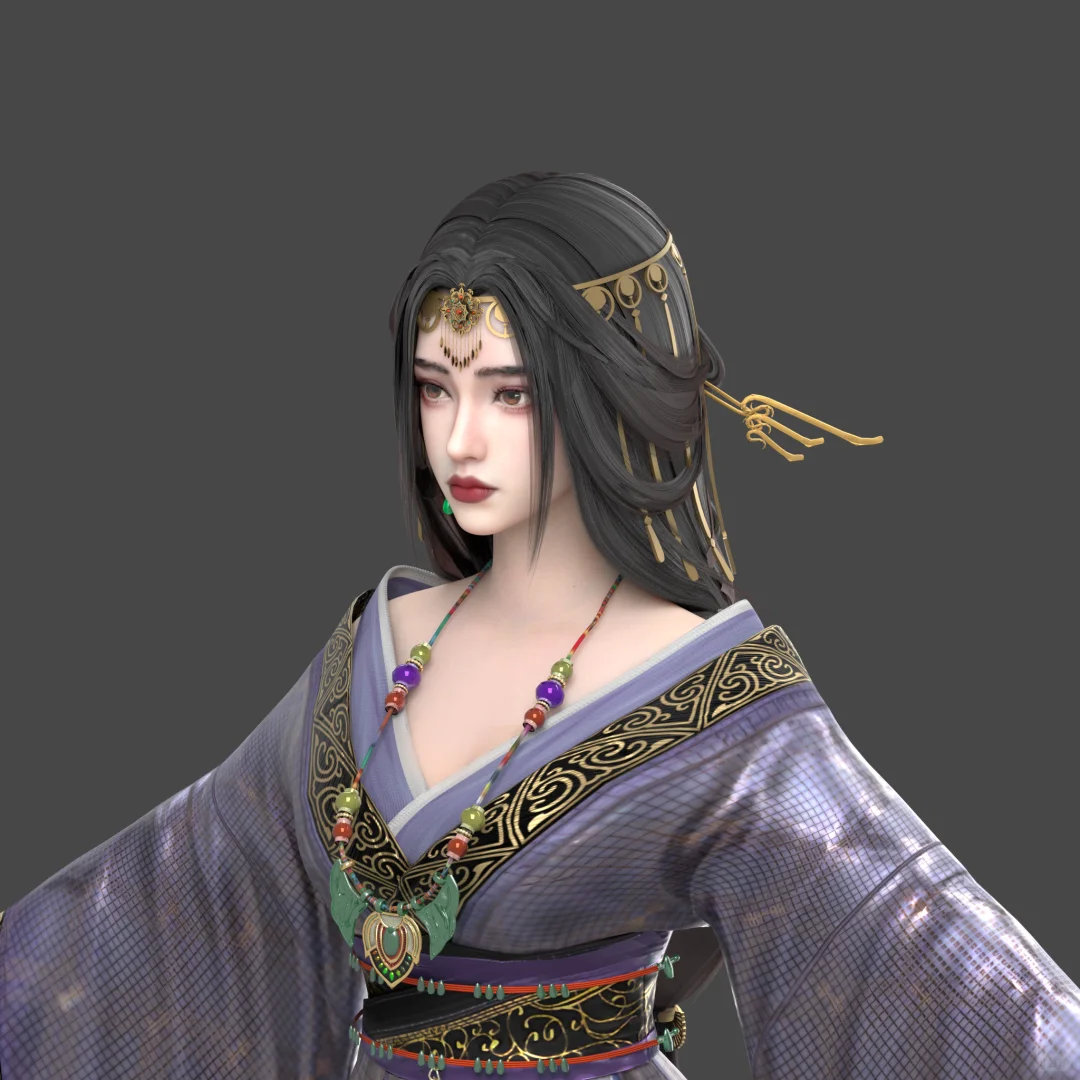 3D写实模型 古代战国袍女性角色设计