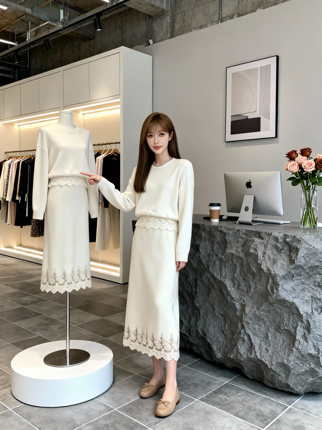 创意图片｜白色针织裙怎么穿出高级感
