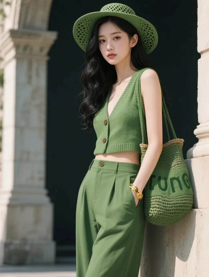 这身太适合夏天了！太绿了！薄荷绿香风背心