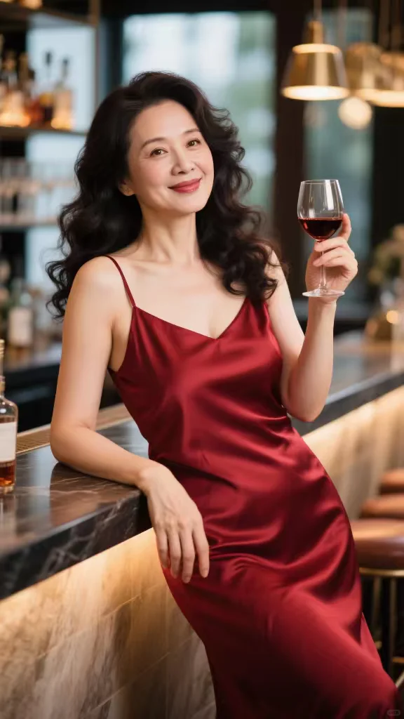 举杯成熟女人味，48岁阿姨的独特风采