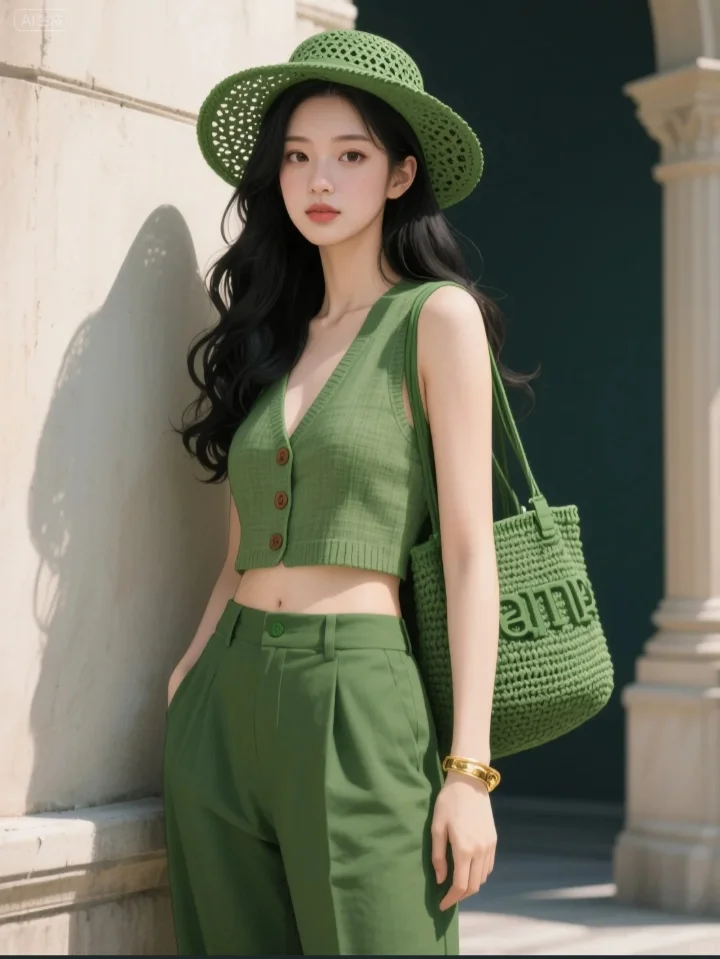 这身太适合夏天了！太绿了！薄荷绿香风背心