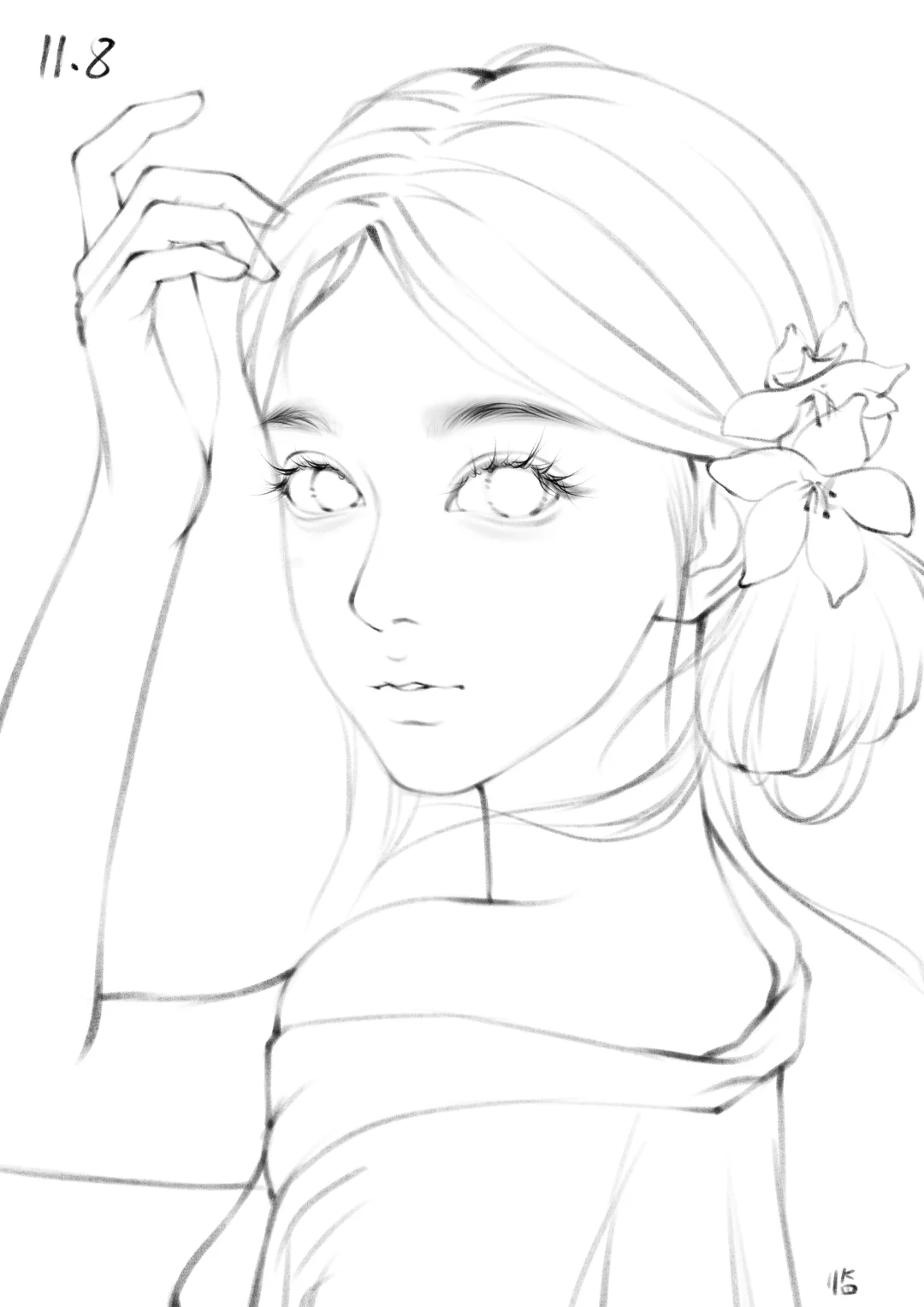 人物练习（28）三张女生线稿