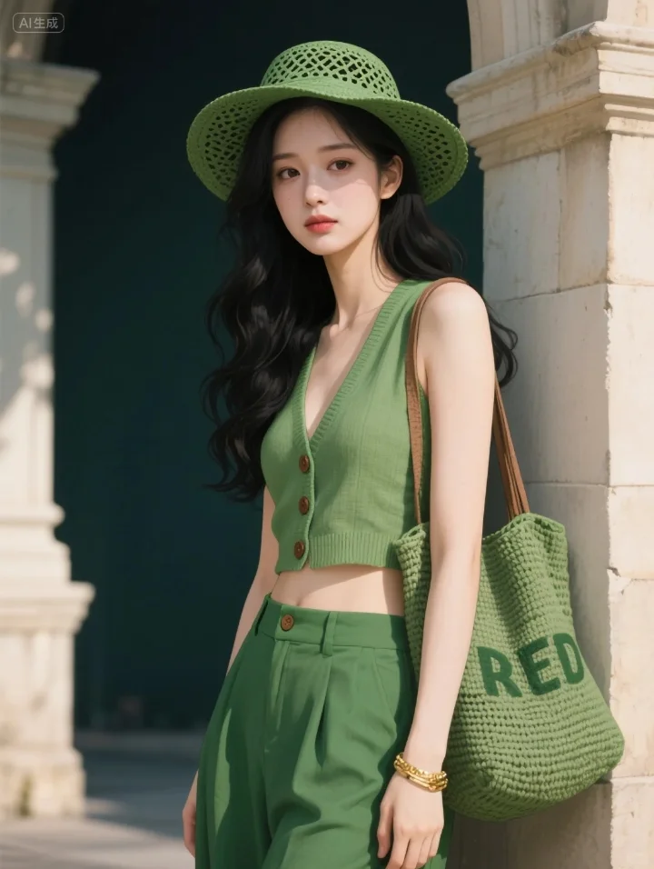 这身太适合夏天了！太绿了！薄荷绿香风背心