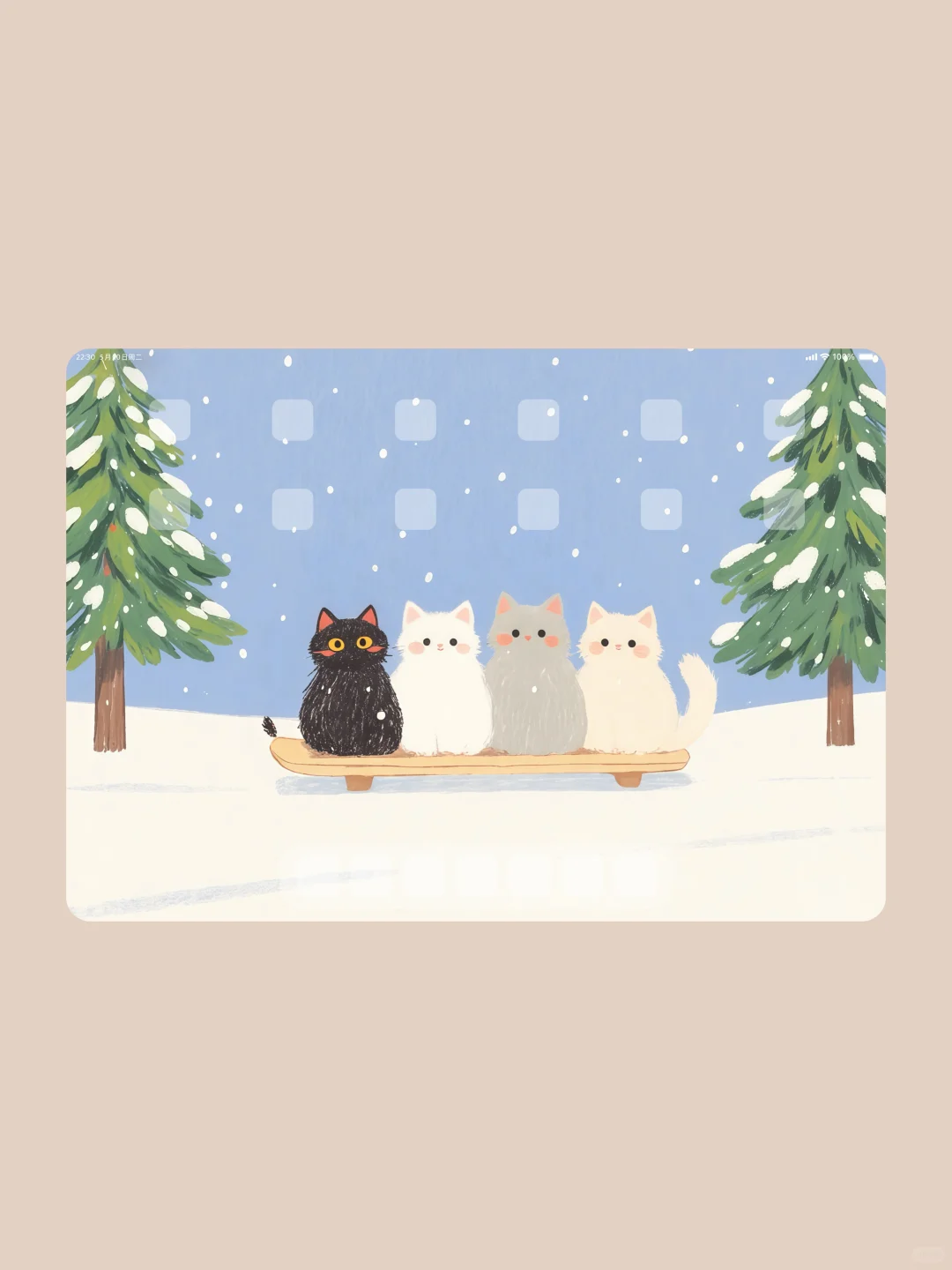 iPad平板壁纸•横竖通用 | 可爱猫咪•滑雪❄️