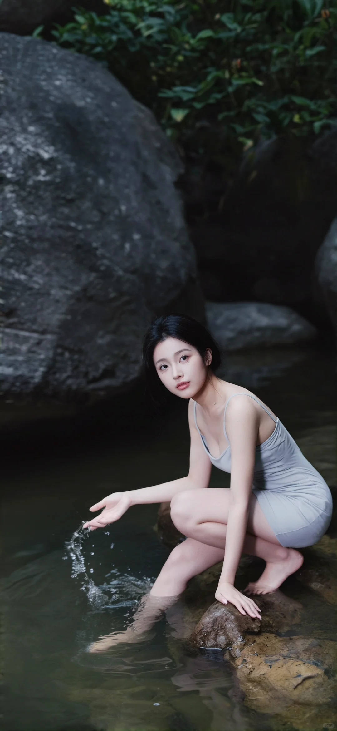 穿泳衣在山涧玩水也太美了吧