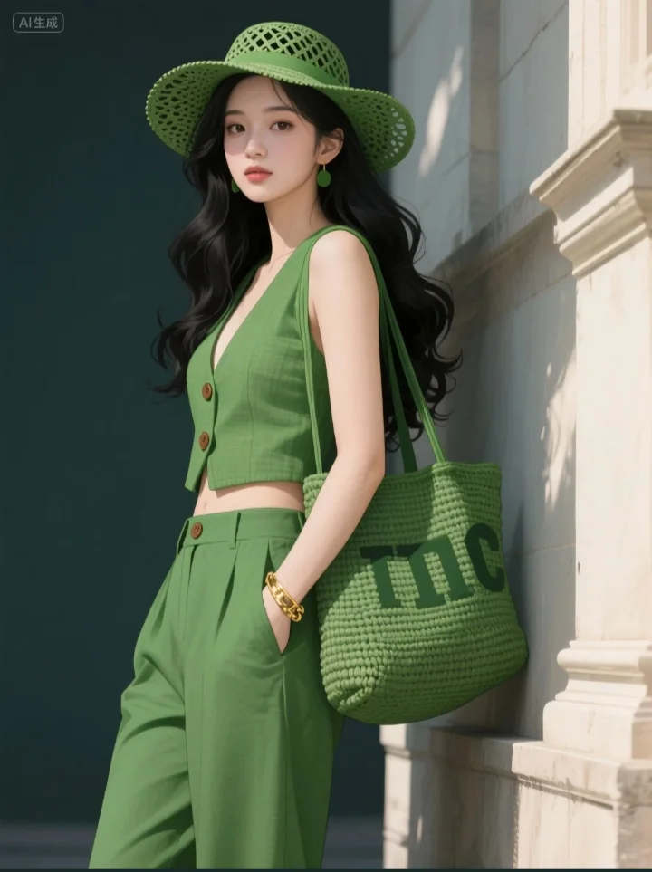 这身太适合夏天了！太绿了！薄荷绿香风背心