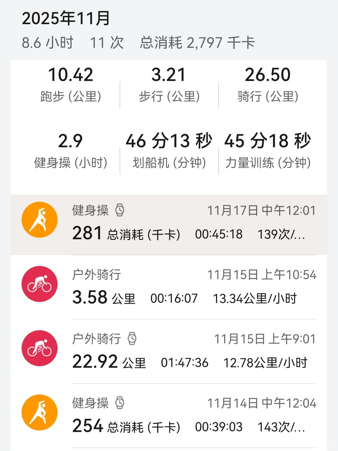 健身OOTD+11月运动战绩