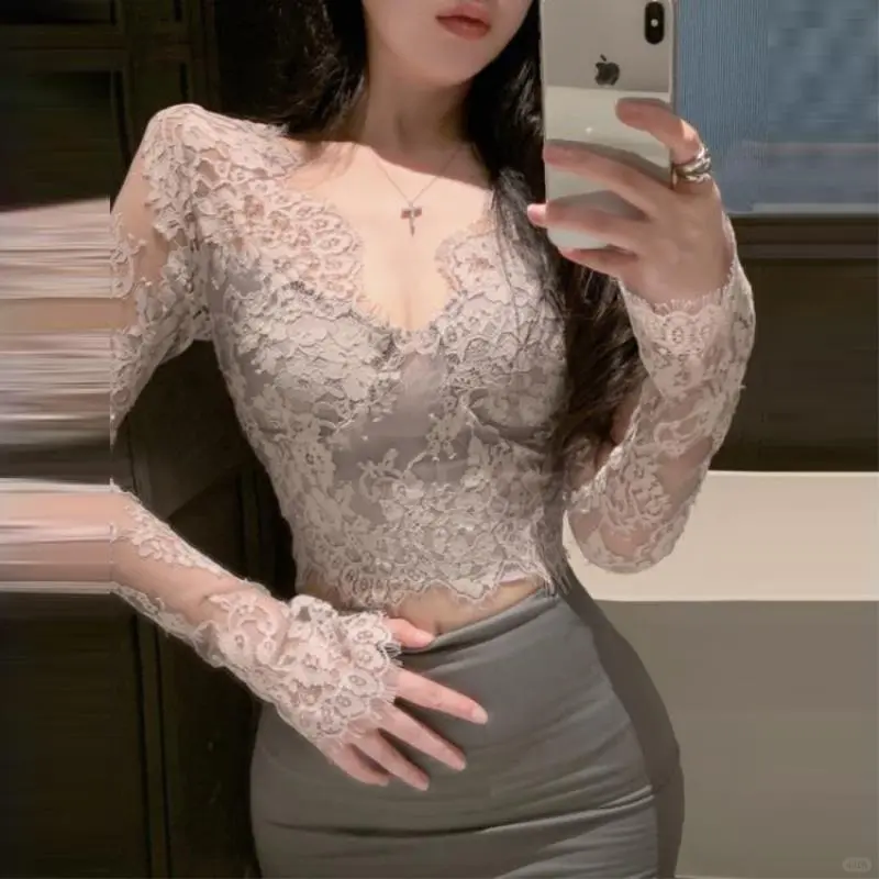 高定蕾丝衬衫🌹性感网眼太绝了