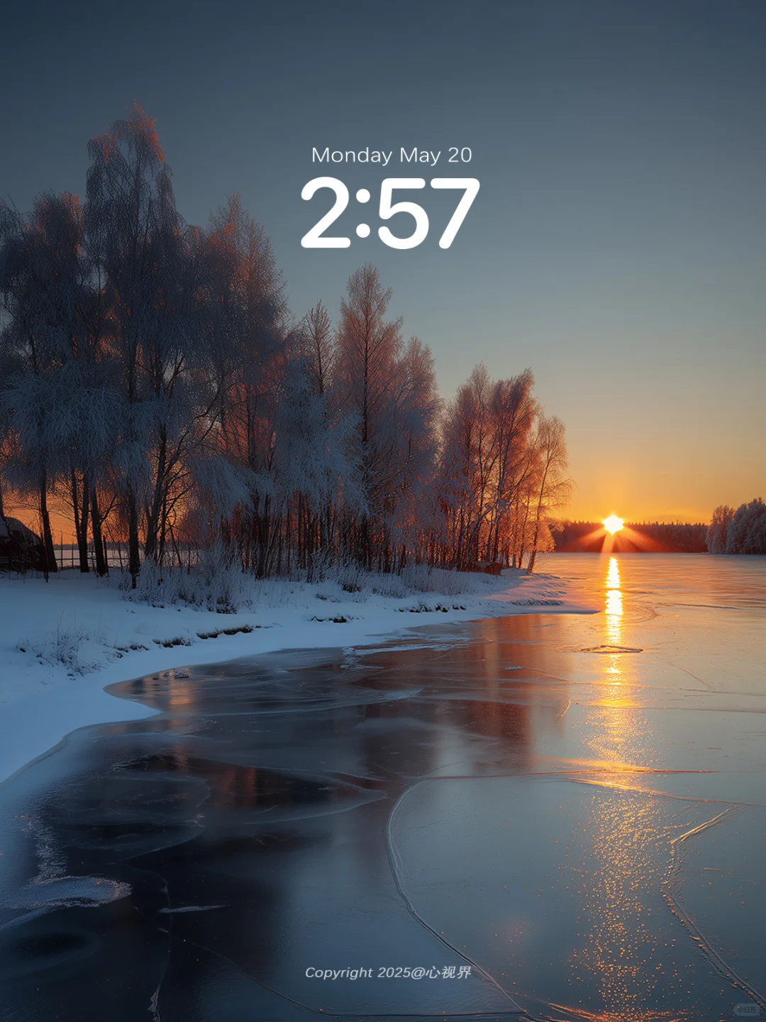 “冰封湖面的晨露微光” | 190壁纸