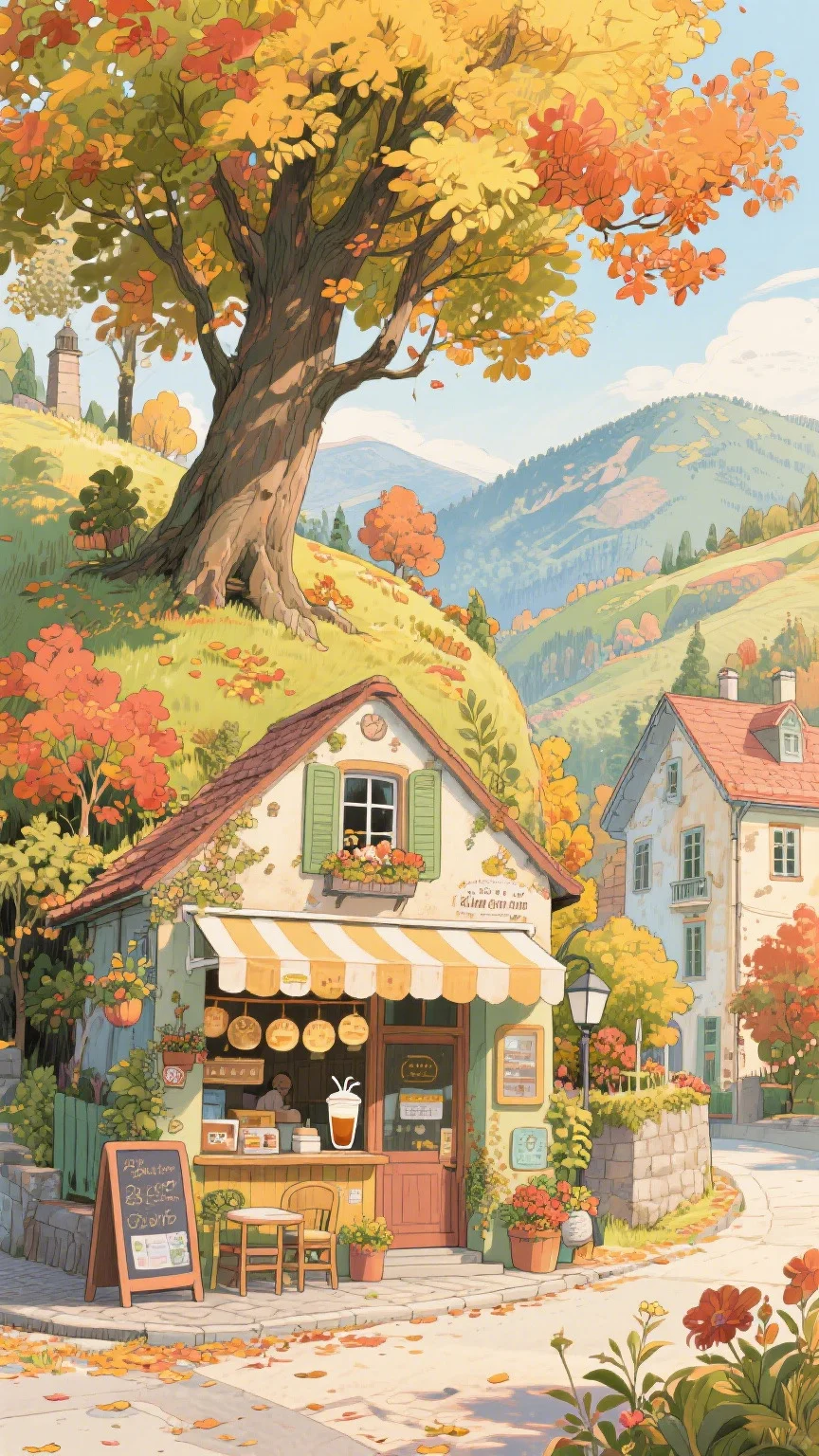 宫崎骏动画秋日奶茶店壁纸暖到心窝窝了！