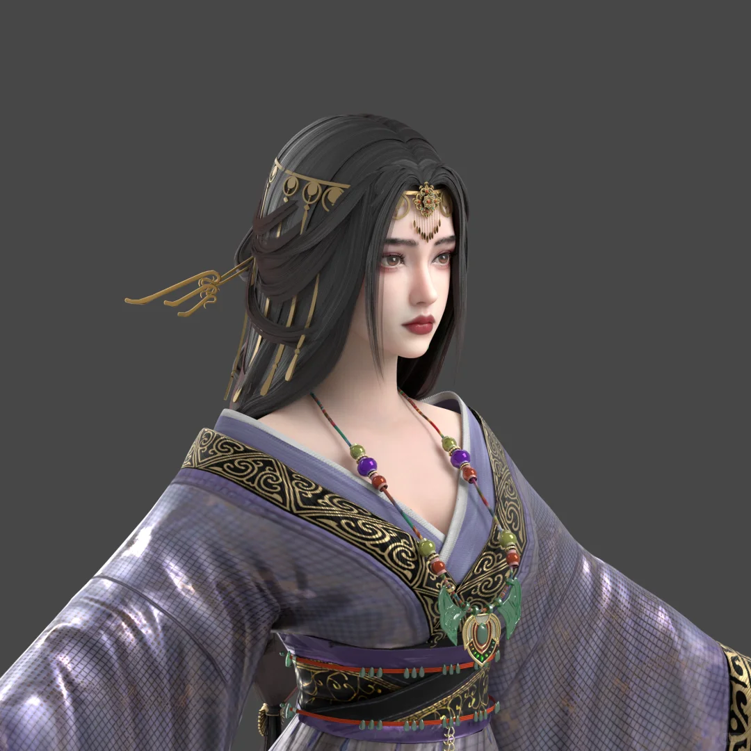 3D写实模型 古代战国袍女性角色设计