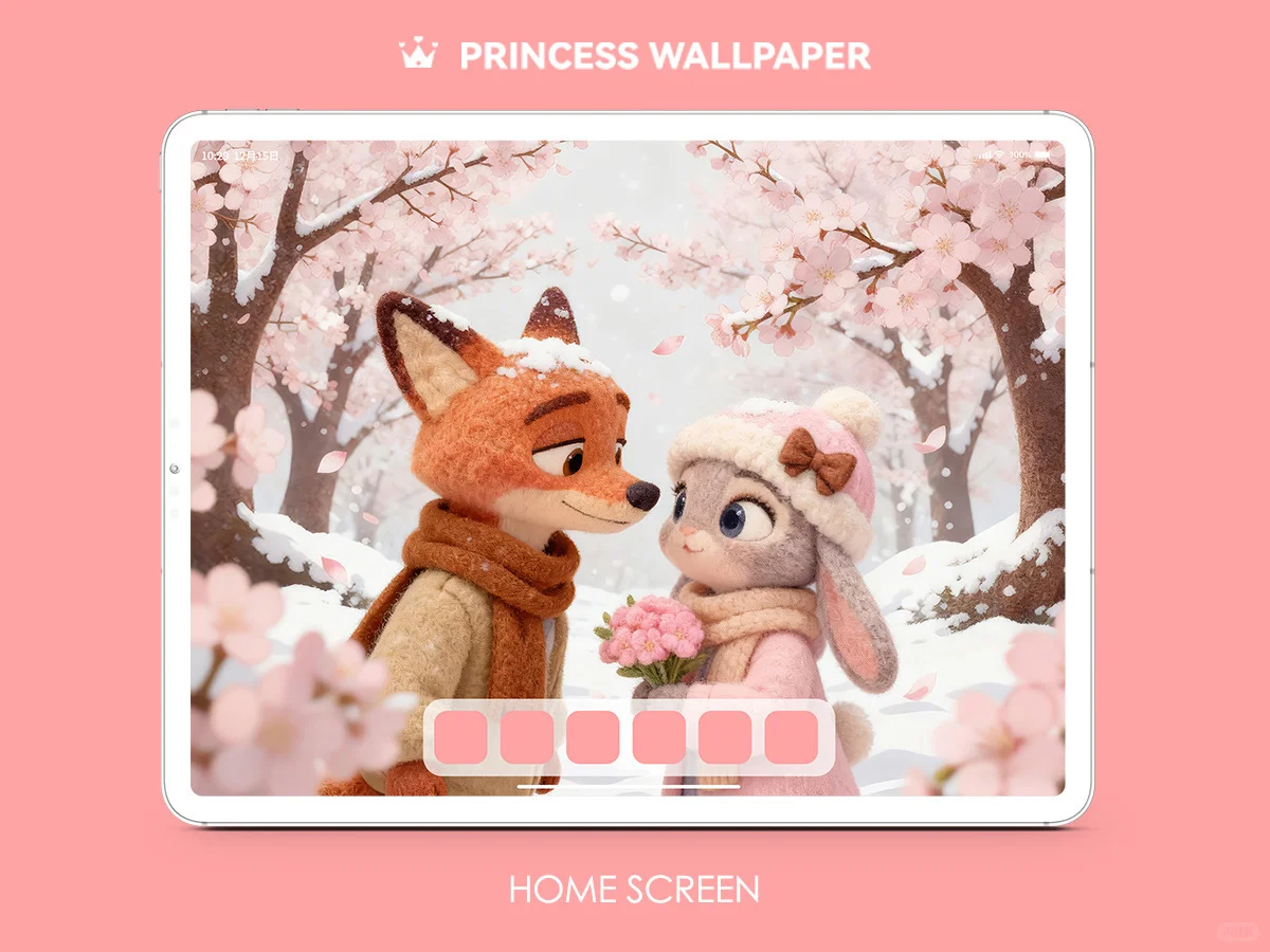 1120#🦊🐰尼克朱迪浪漫樱花🌸毛绒平板壁纸