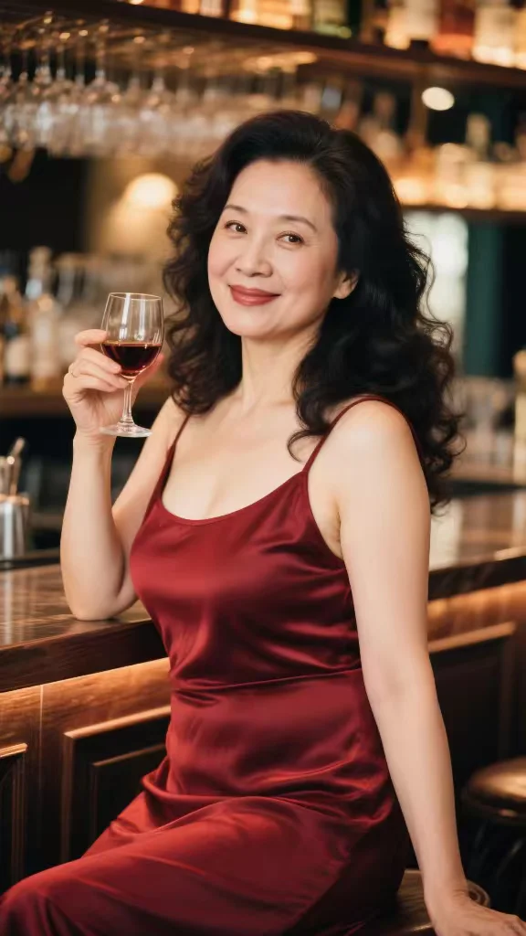举杯成熟女人味，48岁阿姨的独特风采