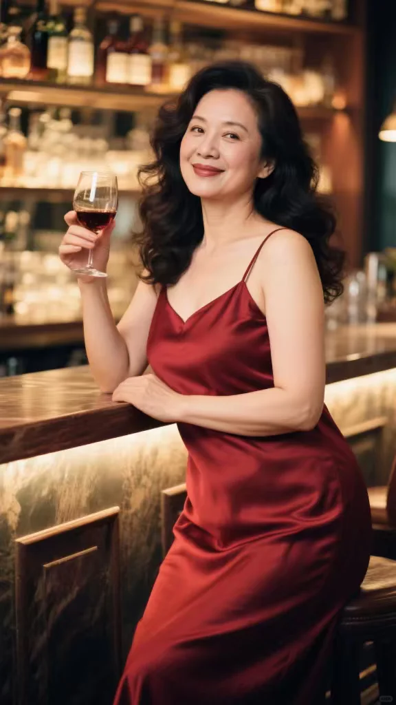 举杯成熟女人味，48岁阿姨的独特风采