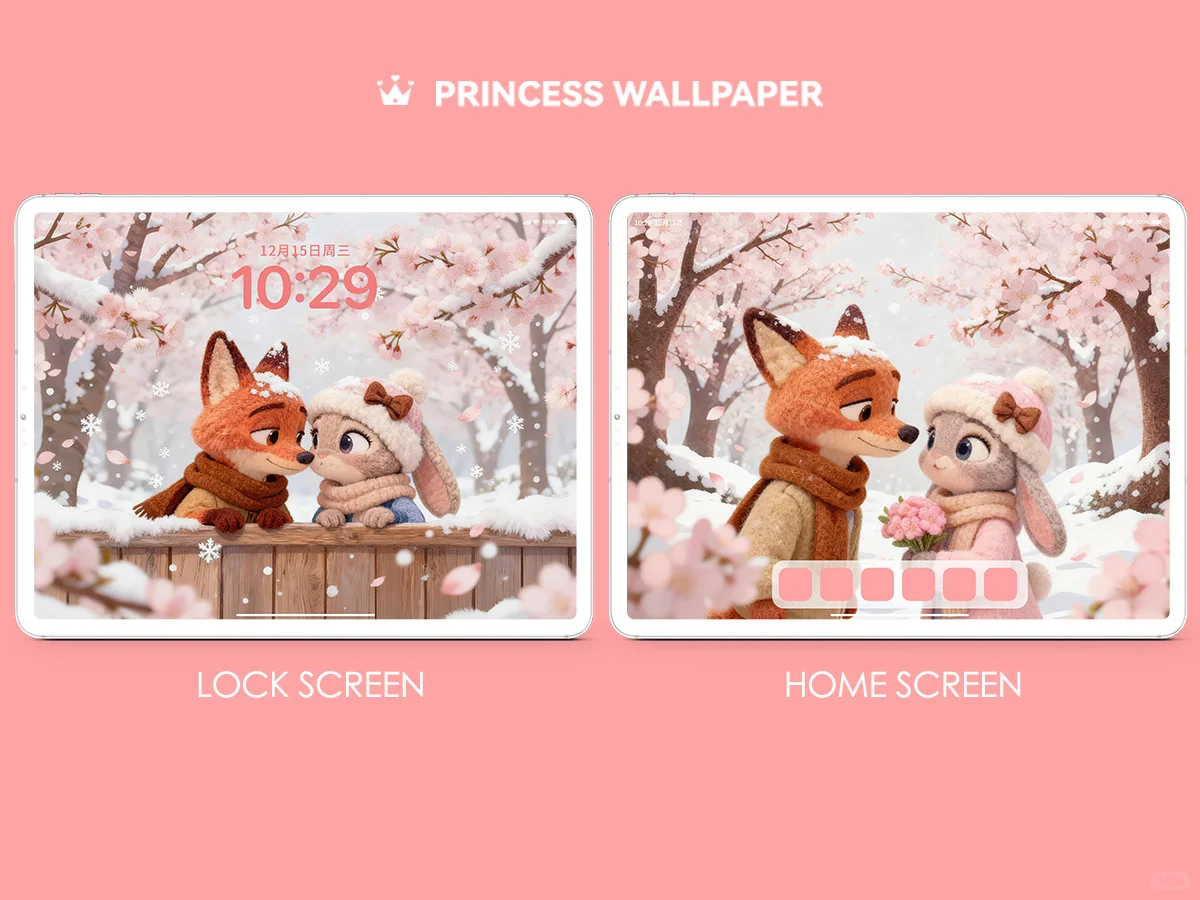 1120#🦊🐰尼克朱迪浪漫樱花🌸毛绒平板壁纸