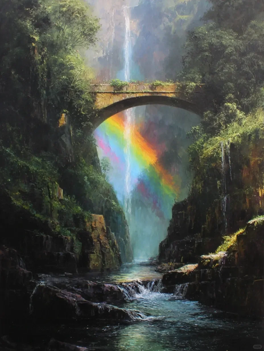 瀑布里，阳光像「魔法」一样洒落