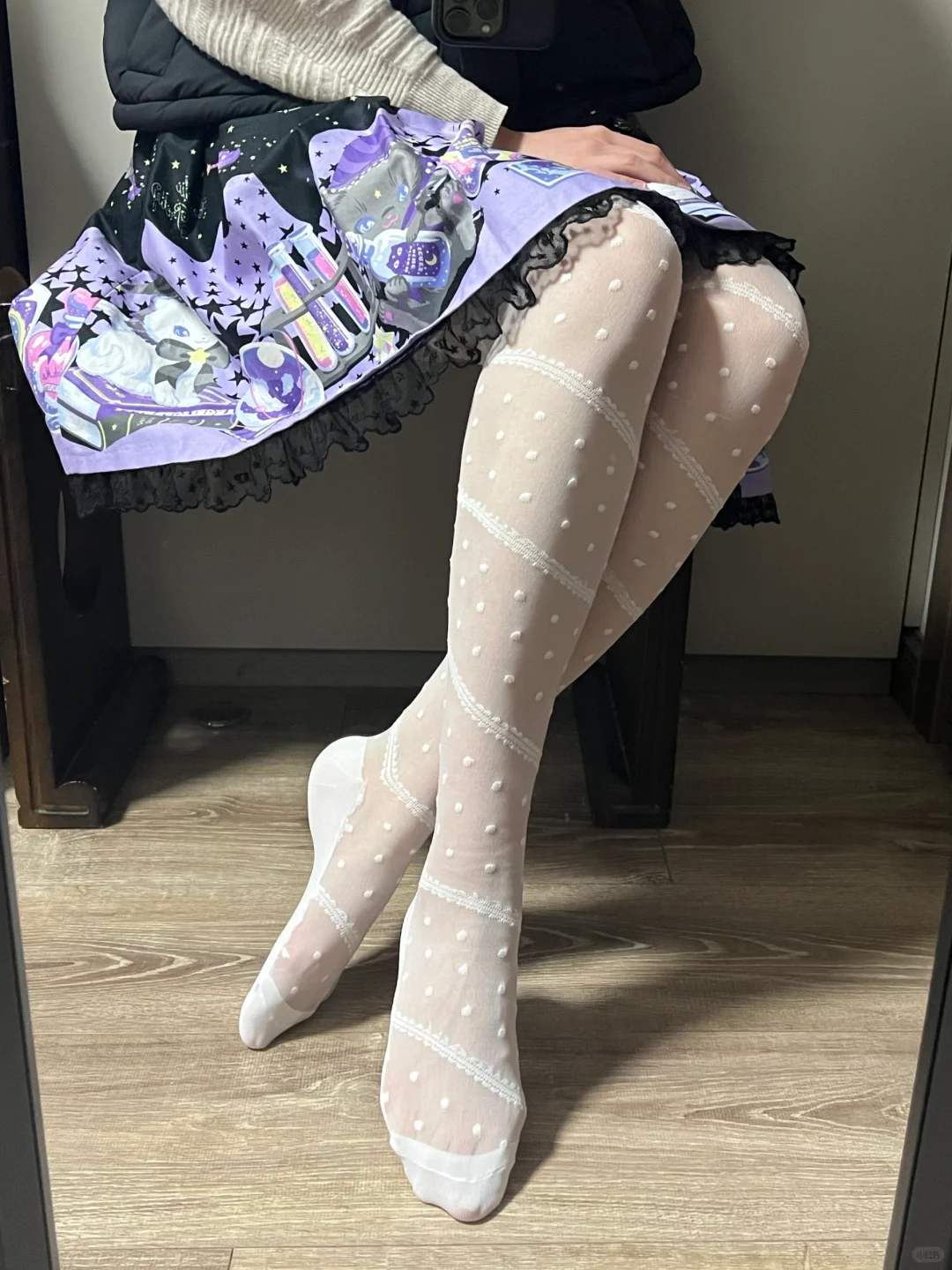 亲测，慎入 ap黑色波点过膝袜