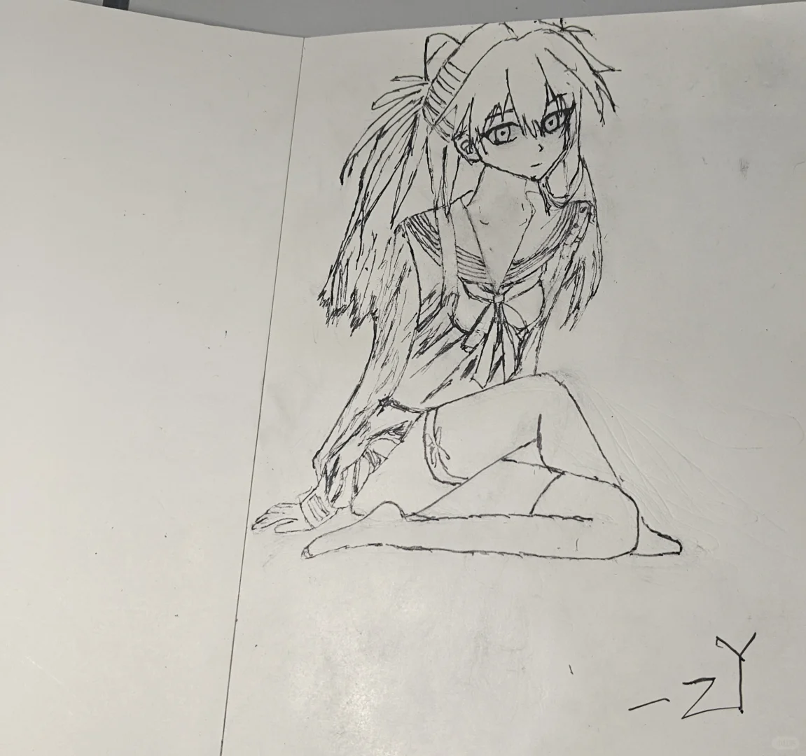 白丝水手服明日香线稿竣工了