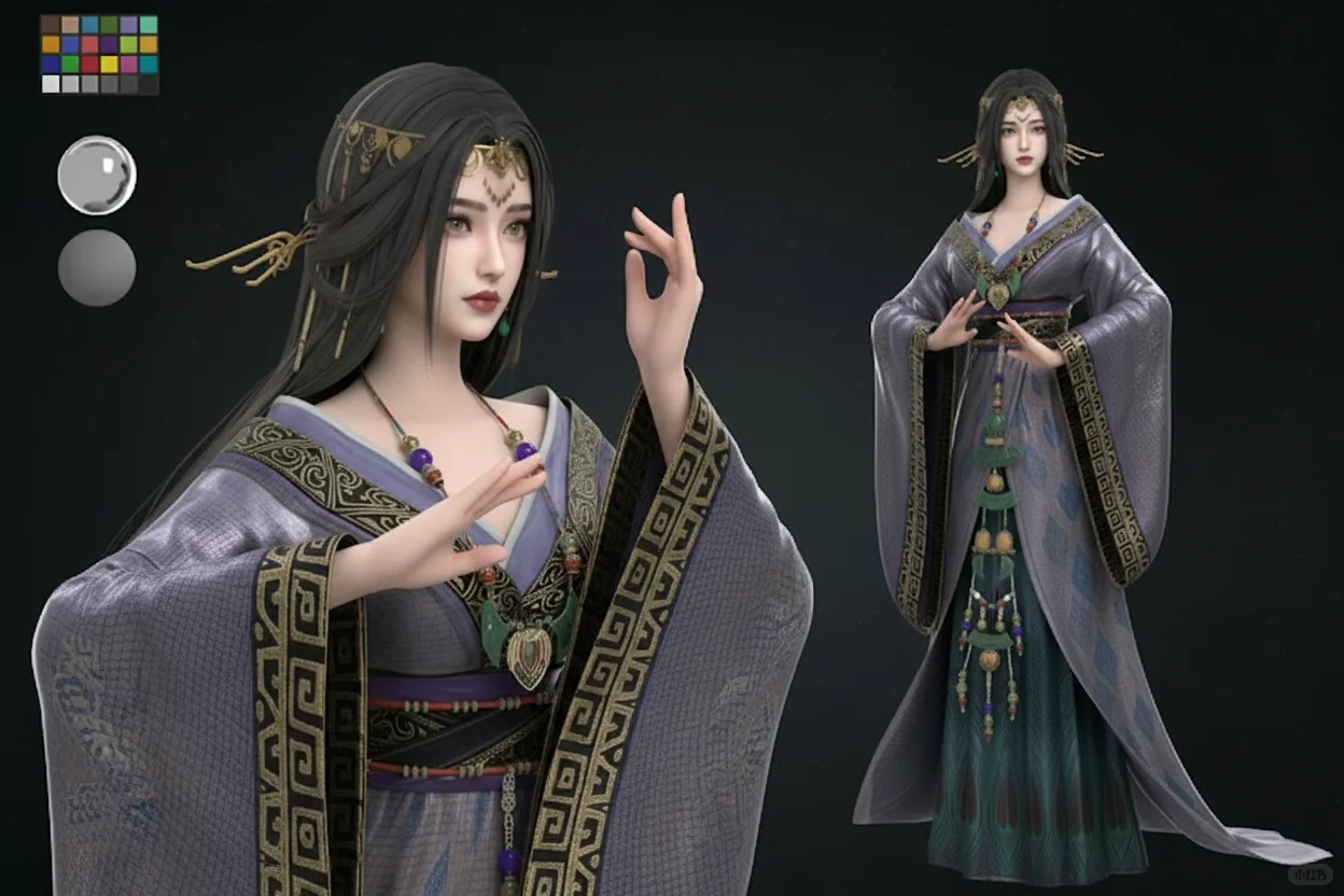 3D写实模型 古代战国袍女性角色设计