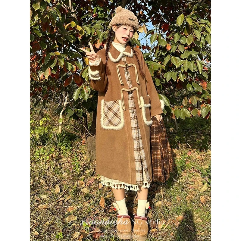 复古控必入！🧥棕格牛角扣太有范