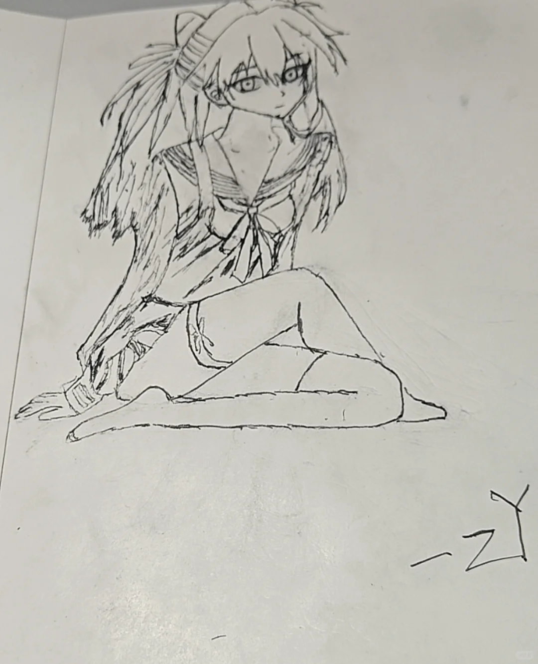 白丝水手服明日香线稿竣工了