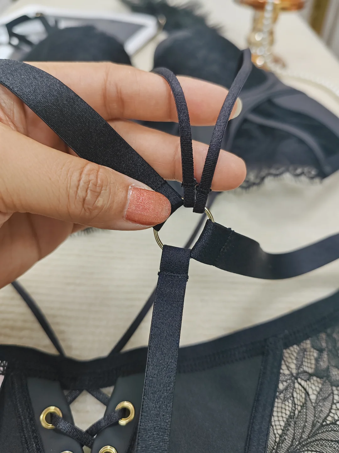 野性皮质蕾丝黑调胸衣套装🤍私穿外搭双杀