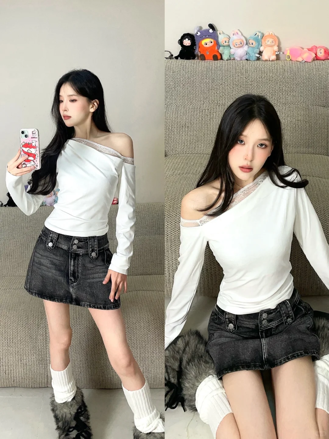 韩系氛围感*斜肩蕾丝我悟了✔️