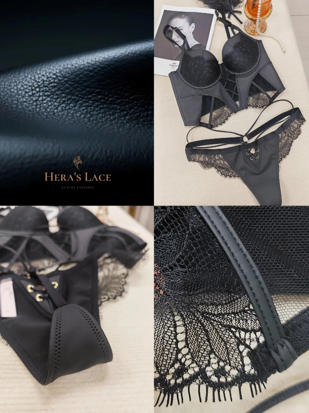 野性皮质蕾丝黑调胸衣套装🤍私穿外搭双杀