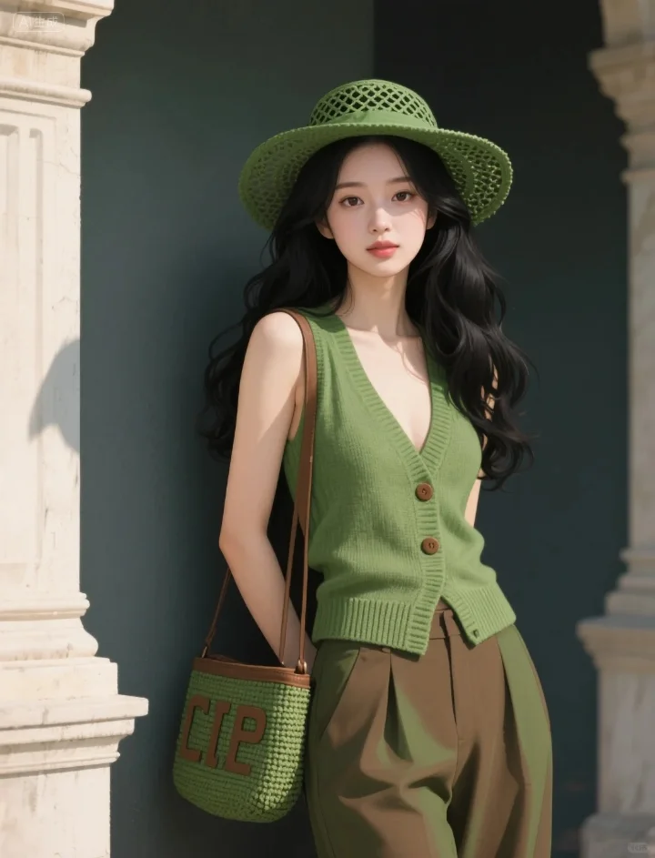 这身太适合夏天了！太绿了！薄荷绿香风背心