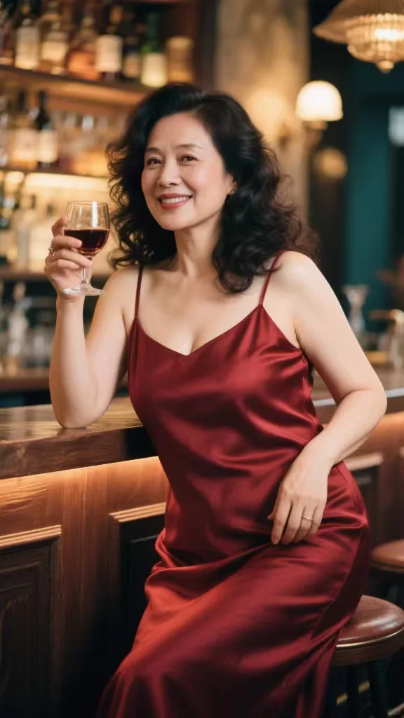 举杯成熟女人味，48岁阿姨的独特风采