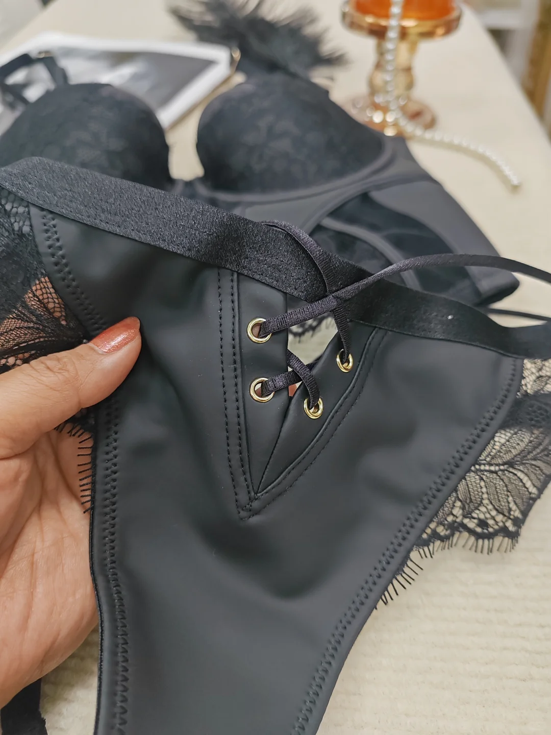 野性皮质蕾丝黑调胸衣套装🤍私穿外搭双杀