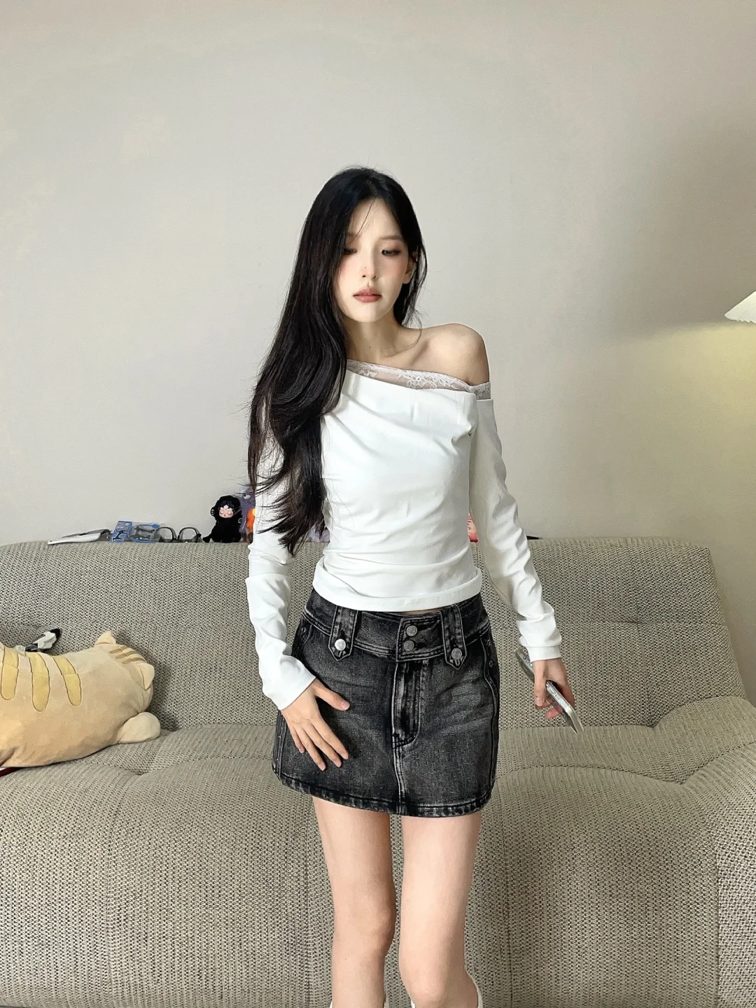 韩系氛围感*斜肩蕾丝我悟了✔️