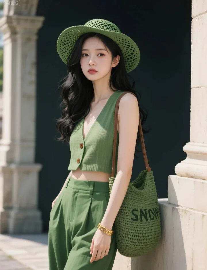 这身太适合夏天了！太绿了！薄荷绿香风背心