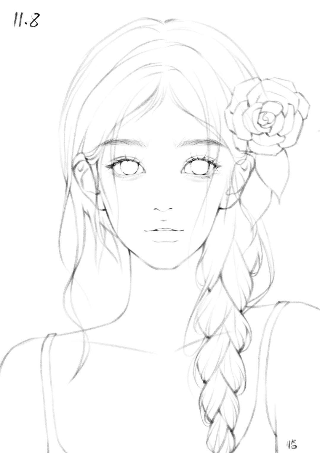 人物练习（28）三张女生线稿