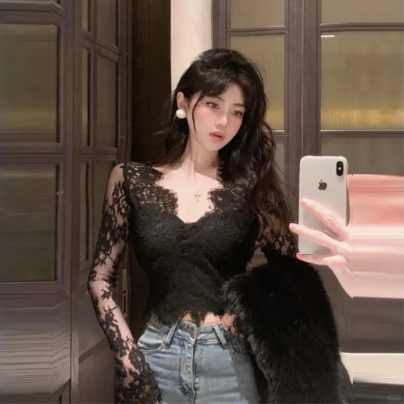 高定蕾丝衬衫🌹性感网眼太绝了
