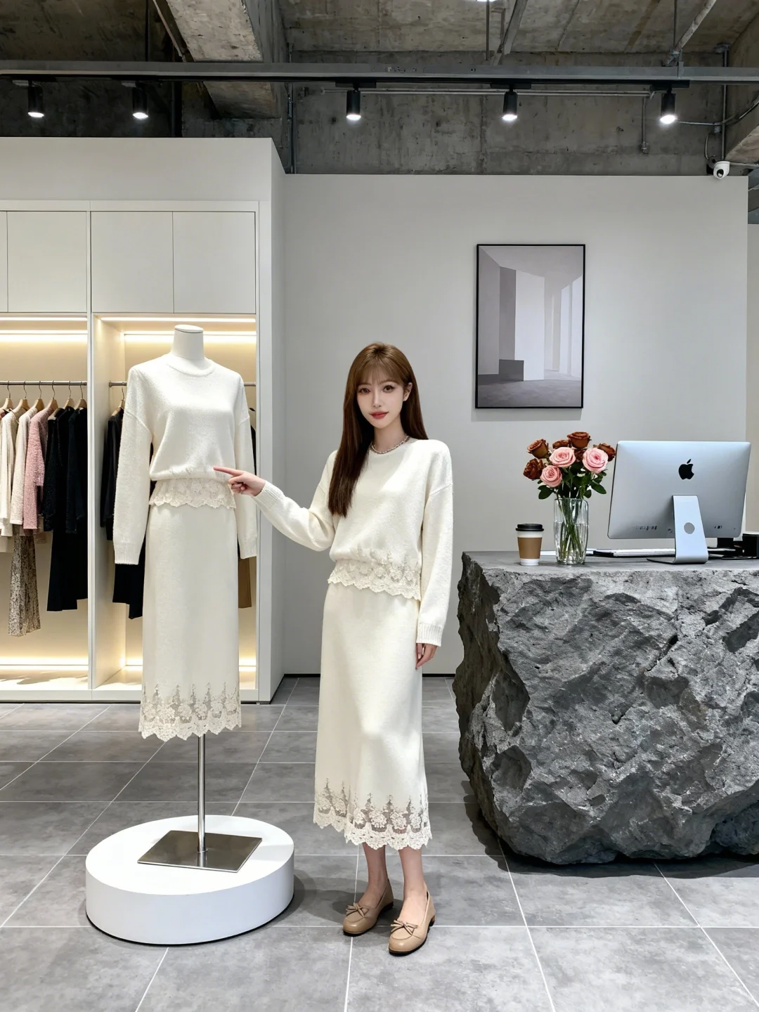 创意图片｜白色针织裙怎么穿出高级感