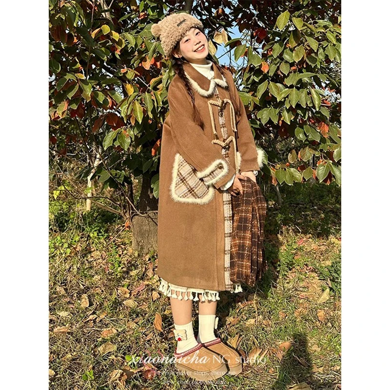 复古控必入！🧥棕格牛角扣太有范