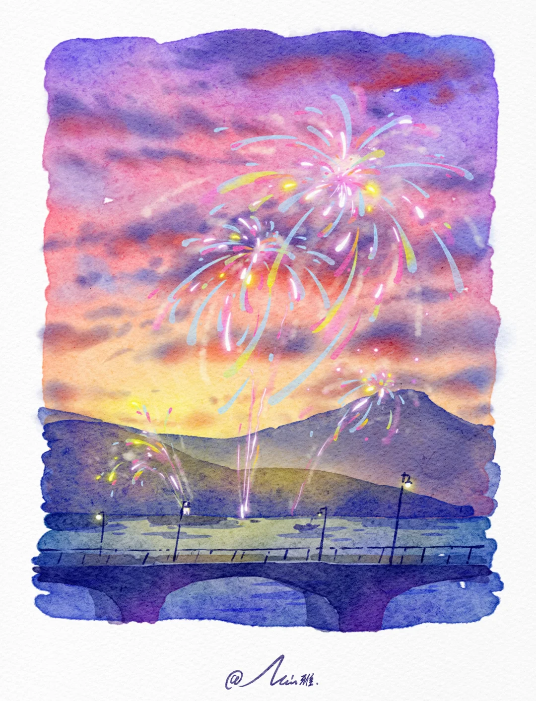 iPad水彩｜✨烟火向星辰 极简小风景