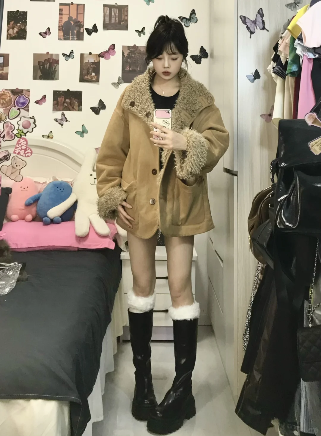168|110 羊羔毛外套➕骑士靴～冬季辣妹穿搭