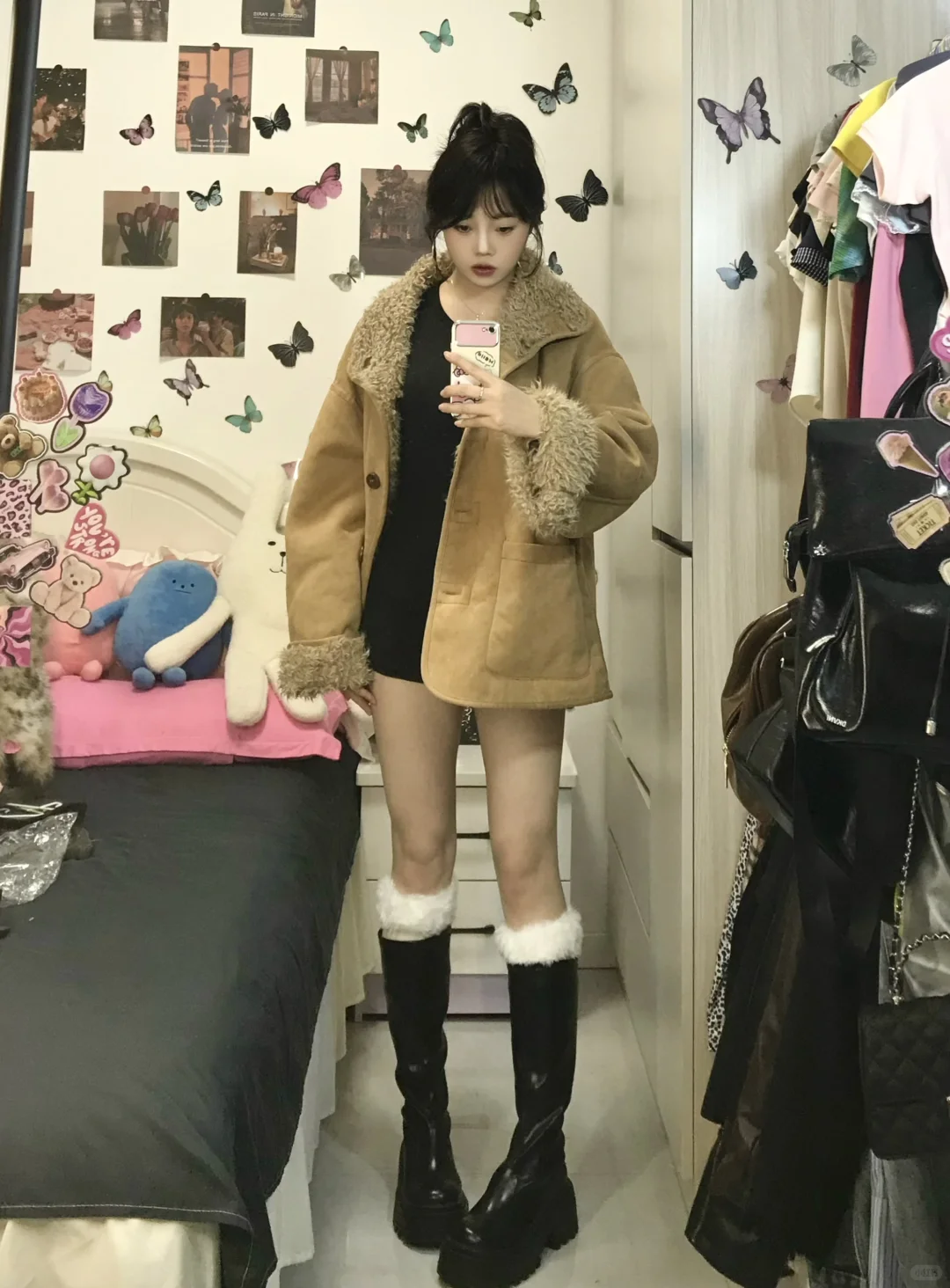 168|110 羊羔毛外套➕骑士靴～冬季辣妹穿搭