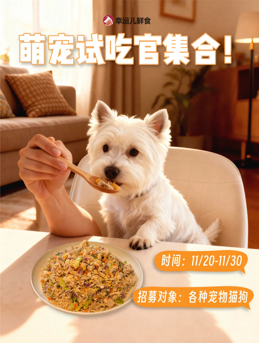 鲜食0元吃！幸运儿萌宠试吃官招募啦~