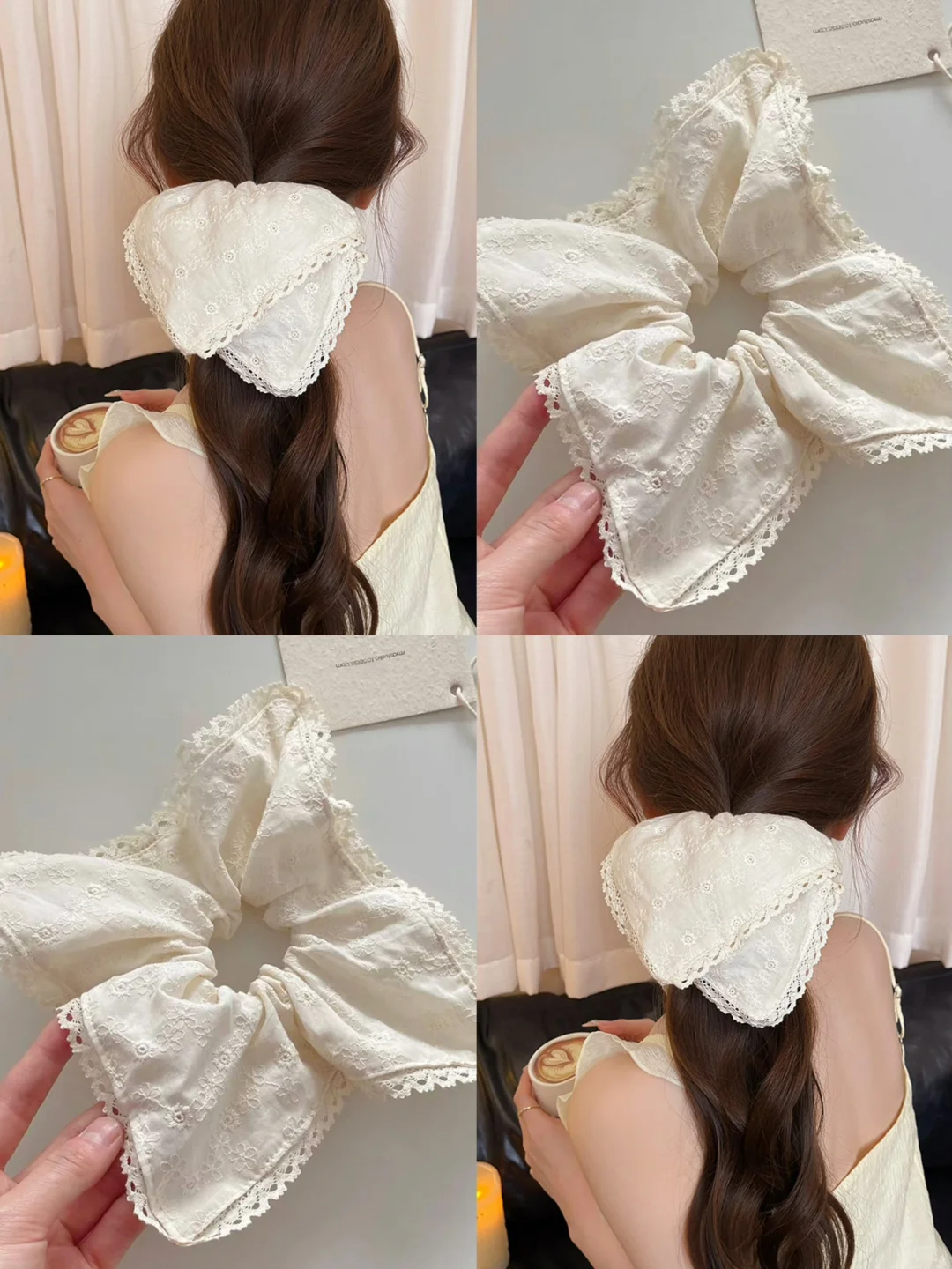 兜售夏日田园🍃这个蕾丝方巾发圈谁扎谁好看