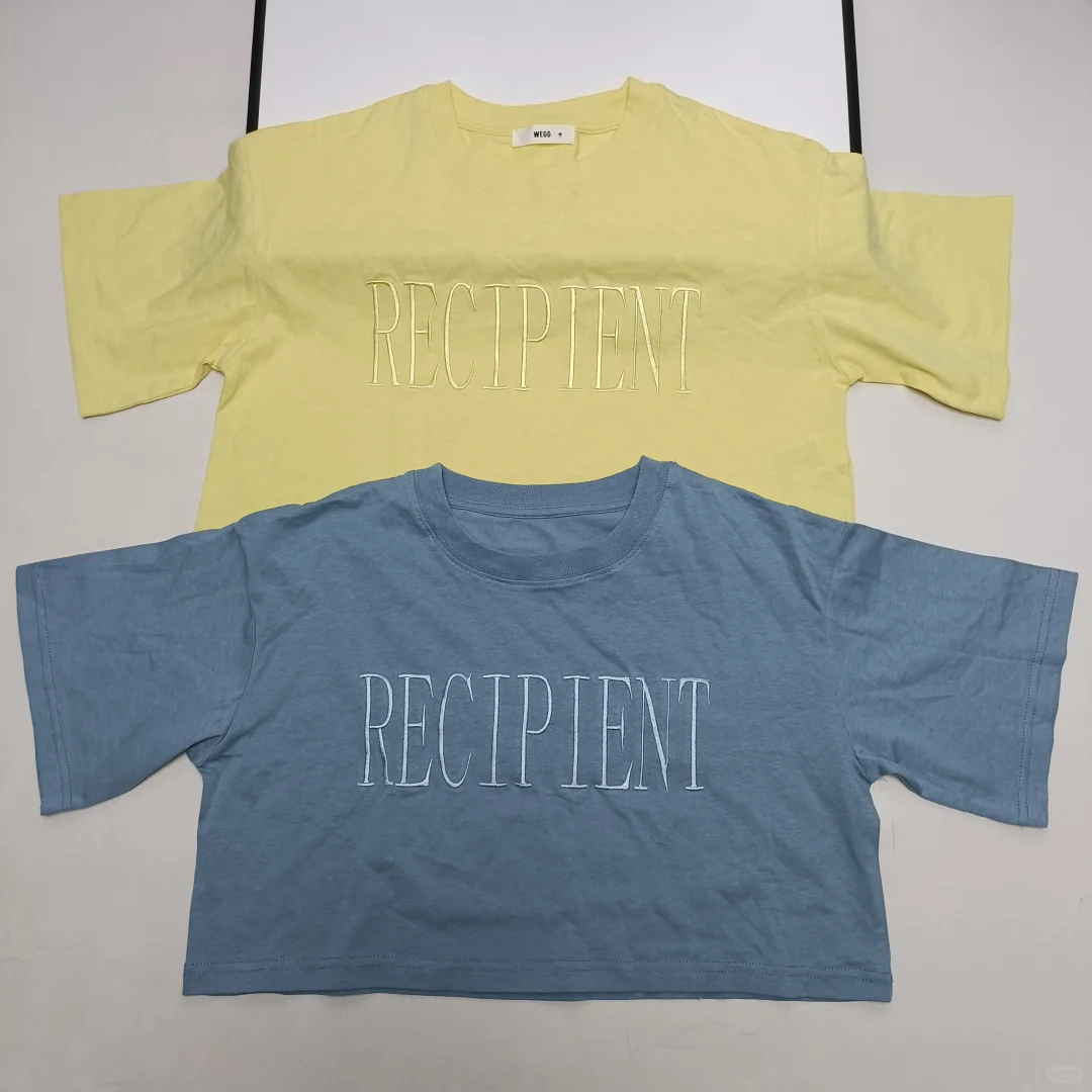 字母刺绣纯棉超短辣妹等短袖T恤外贸尾单