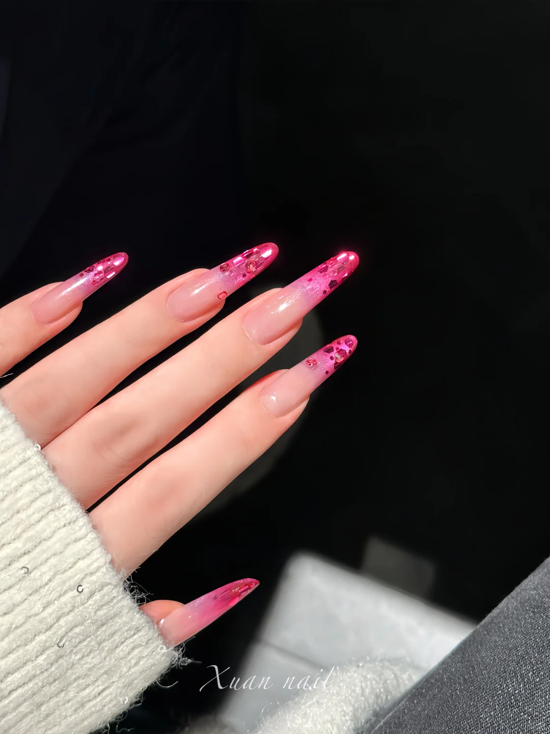 娇艳感～玫红亮片美甲💗｜濮阳美甲