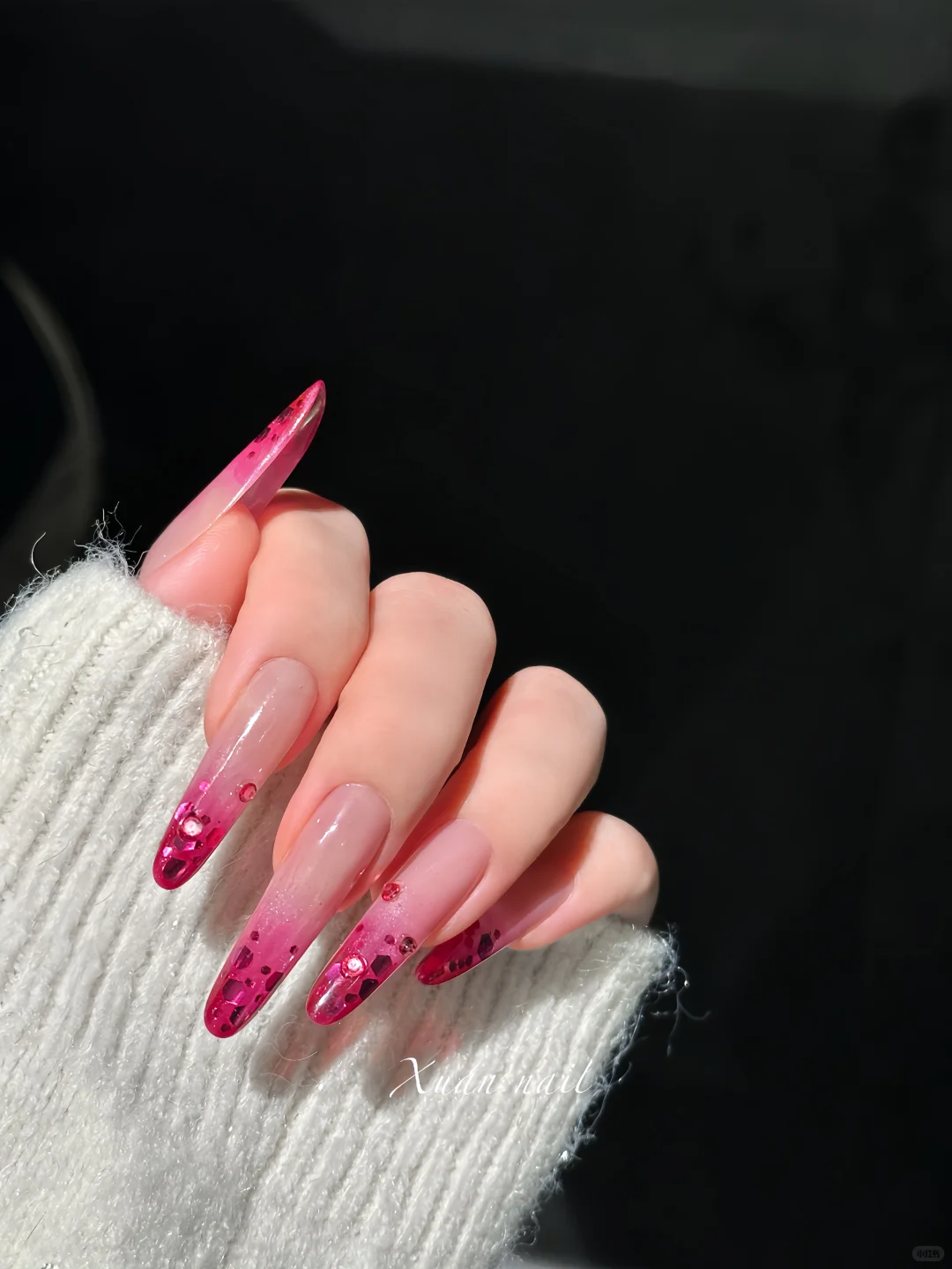 娇艳感～玫红亮片美甲💗｜濮阳美甲