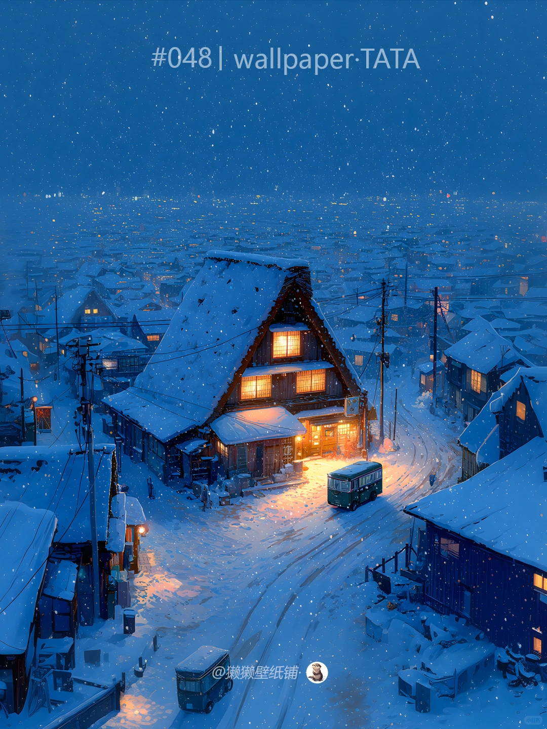 雪夜下的城镇，氛围感壁纸