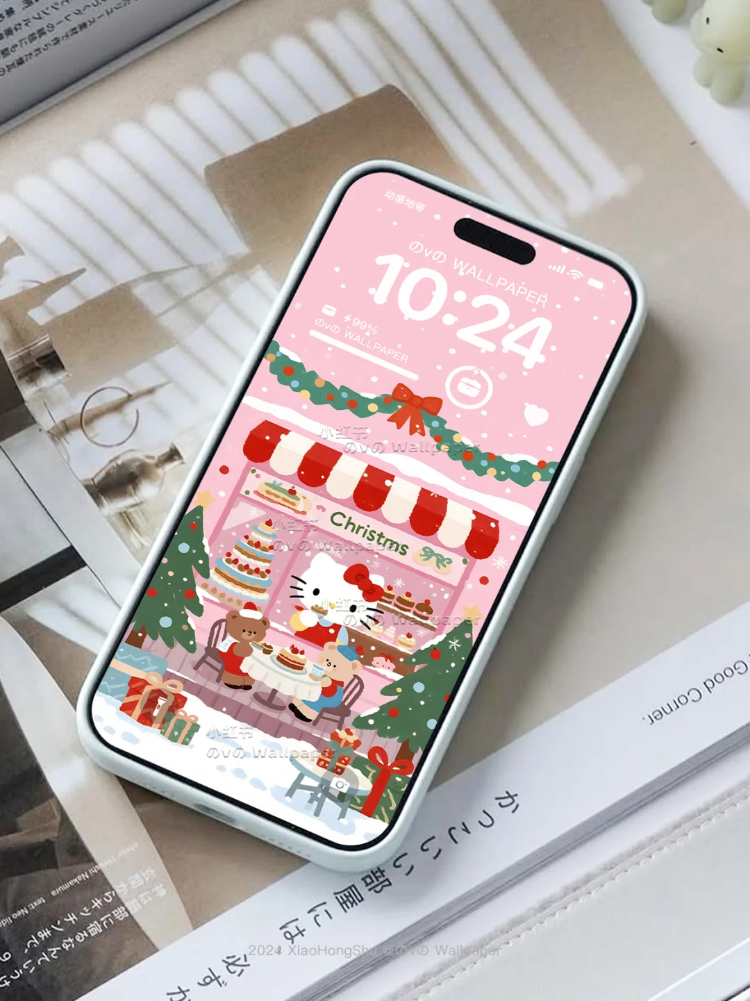 765丨Kitty 🎄 邂逅浪漫甜品店丨手机壁纸